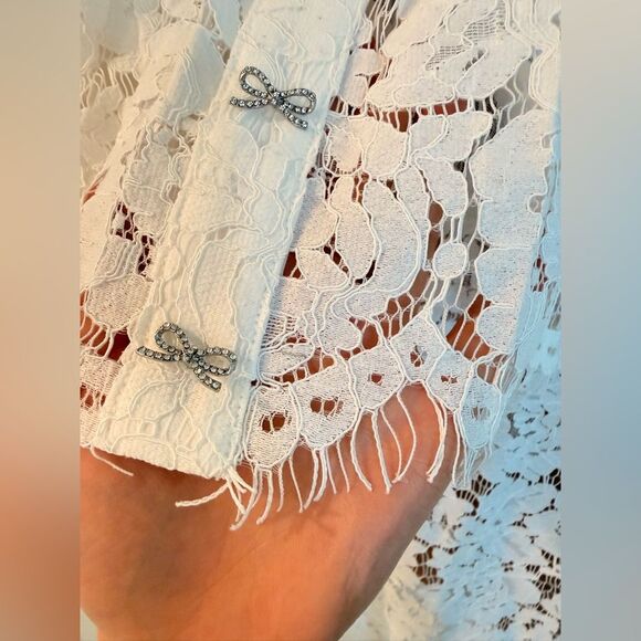 NWOT Self-Portrait WHITE LACE PEPLUM MIDI DRESS, size US4 - Picture 13 of 16